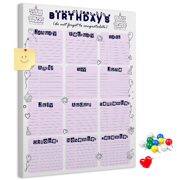 Lavagna in sughero calendario dei compleanni con decorazione di palloncini colorati