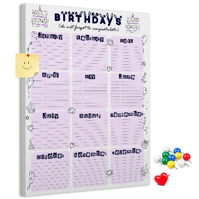 Lavagna in sughero calendario dei compleanni con decorazione di palloncini colorati