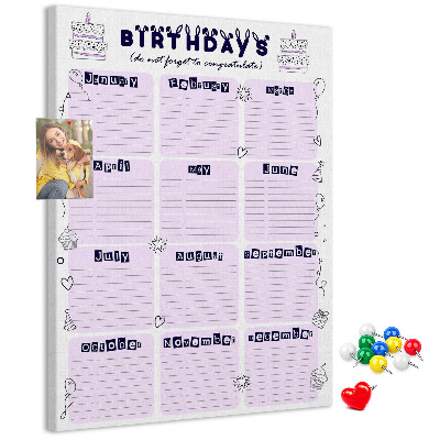 Lavagna in sughero calendario dei compleanni con decorazione di palloncini colorati