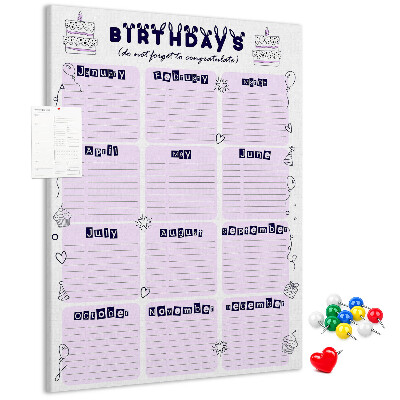 Lavagna in sughero calendario dei compleanni con decorazione di palloncini colorati