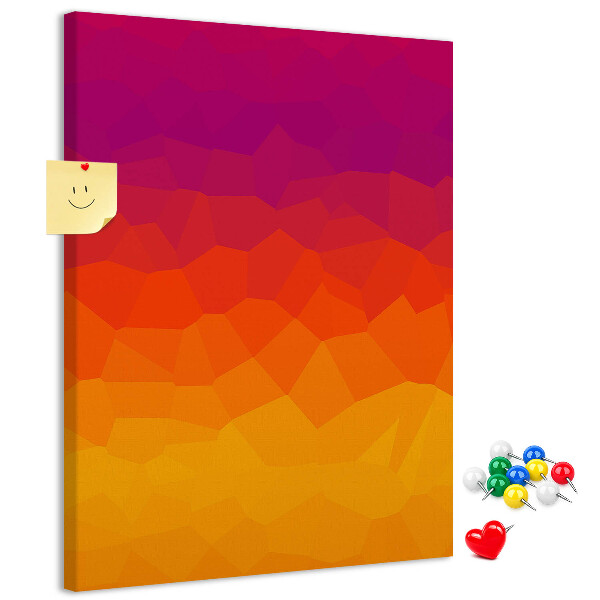 Lavagna in sughero con sfumatura di colore nelle tonalità dell'arancione e del viola