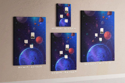 Lavagna in sughero con stampa paesaggio spaziale con pianeti e asteroidi