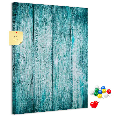 Bacheca di sughero con sfondo in assi di legno blu effetto soleggiato