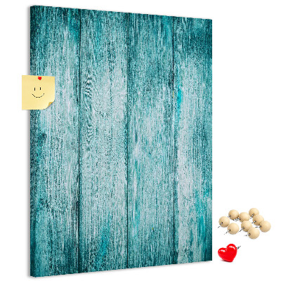 Bacheca di sughero con sfondo in assi di legno blu effetto soleggiato