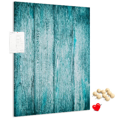 Bacheca di sughero con sfondo in assi di legno blu effetto soleggiato