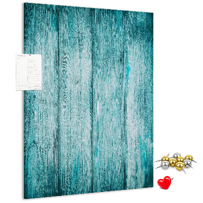 Bacheca di sughero con sfondo in assi di legno blu effetto soleggiato