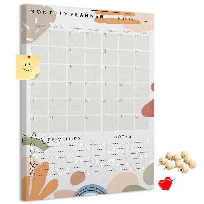 Bacheca di sughero agenda mensile colorata con forme astratte