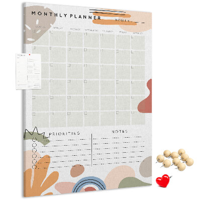 Bacheca di sughero agenda mensile colorata con forme astratte
