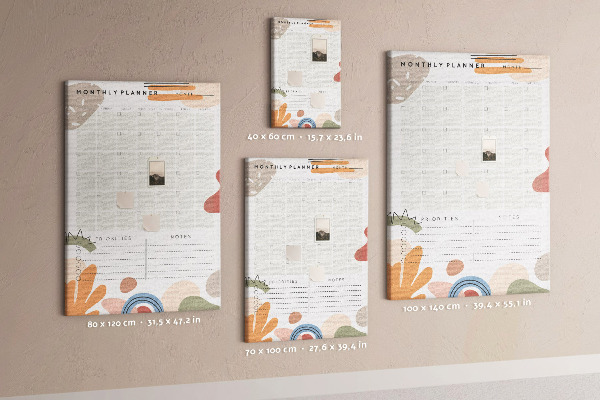 Bacheca di sughero agenda mensile colorata con forme astratte