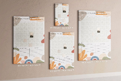 Bacheca di sughero agenda mensile colorata con forme astratte