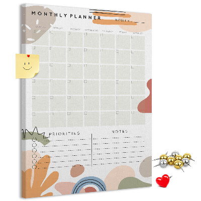 Bacheca di sughero agenda mensile colorata con forme astratte