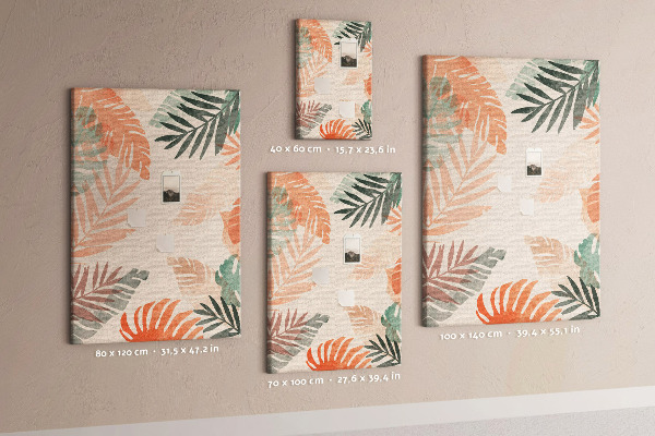 Bacheca di sughero con stampa di foglie tropicali dai colori delicati