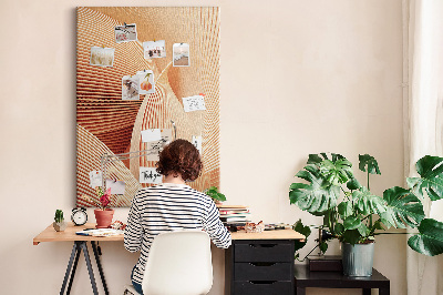 Lavagna in sughero con stampa di onde e curve nelle sfumature del beige