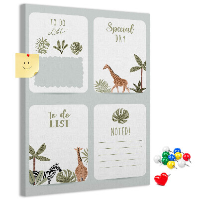 Bacheca di sughero con design a tema giungla e animali esotici