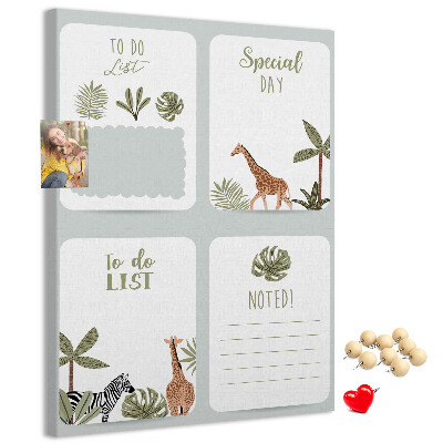 Bacheca di sughero con design a tema giungla e animali esotici