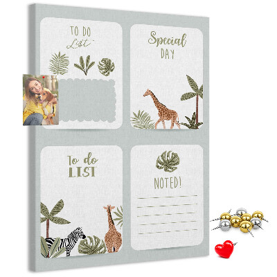 Bacheca di sughero con design a tema giungla e animali esotici