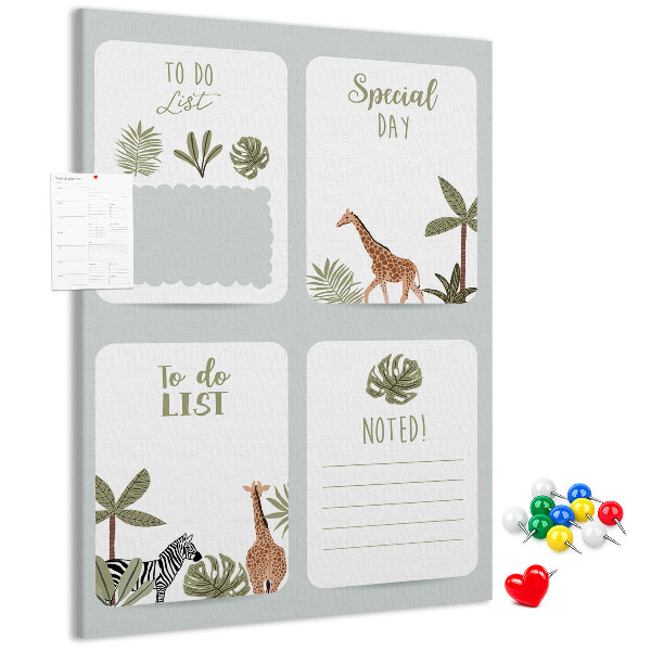 Bacheca di sughero con design a tema giungla e animali esotici