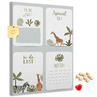 Bacheca di sughero con design a tema giungla e animali esotici