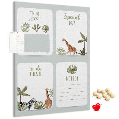Bacheca di sughero con design a tema giungla e animali esotici