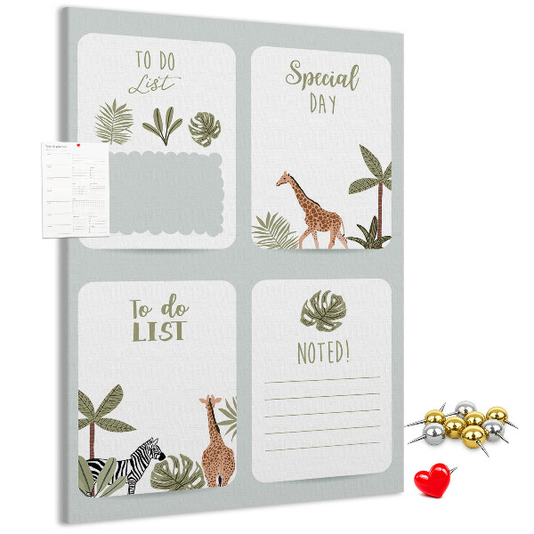 Bacheca di sughero con design a tema giungla e animali esotici