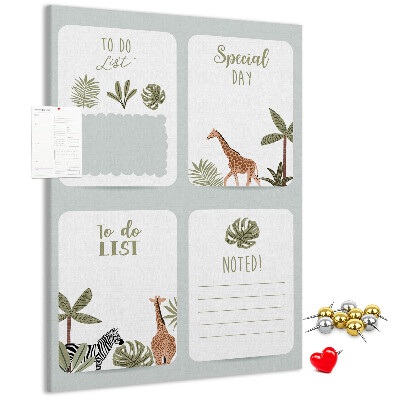 Bacheca di sughero con design a tema giungla e animali esotici