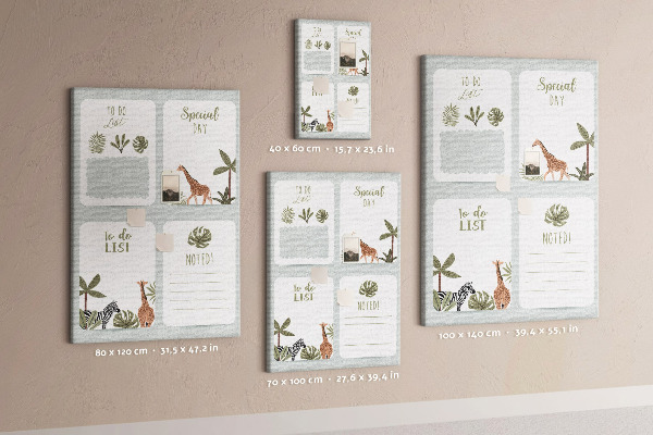Bacheca di sughero con design a tema giungla e animali esotici