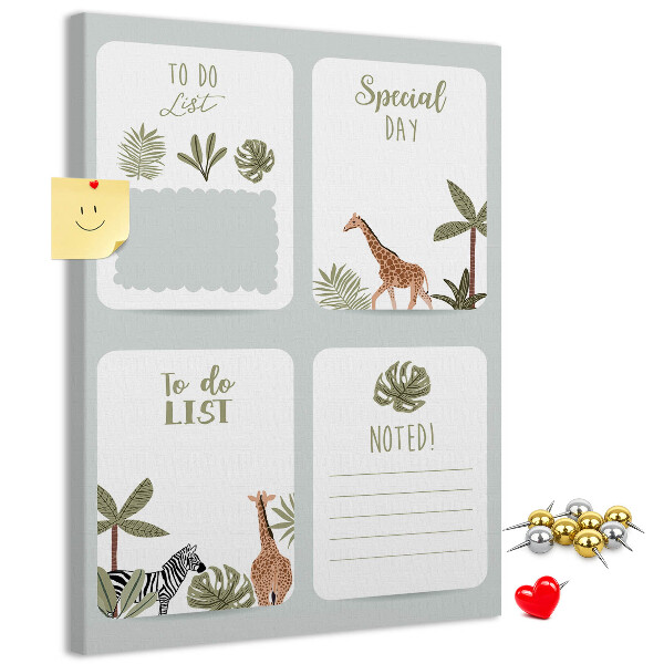 Bacheca di sughero con design a tema giungla e animali esotici