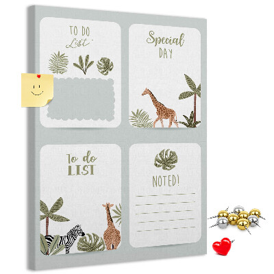 Bacheca di sughero con design a tema giungla e animali esotici
