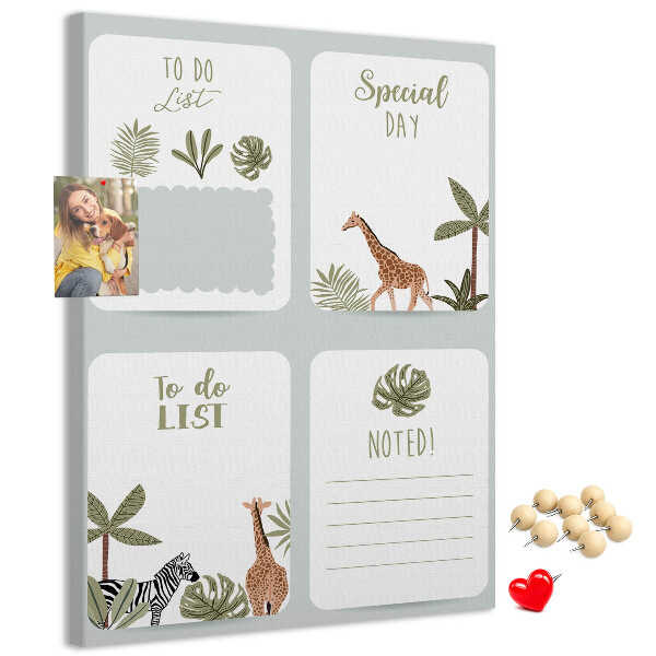 Bacheca di sughero con design a tema giungla e animali esotici