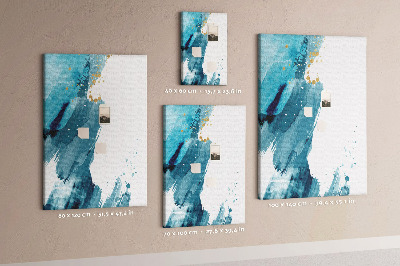Lavagna in sughero con stampa artistica astratta nei toni del blu e dettagli dorati