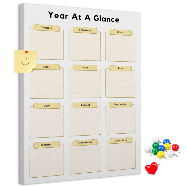 Bacheca di sughero con calendario annuale per la pianificazione degli eventi