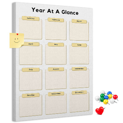 Bacheca di sughero con calendario annuale per la pianificazione degli eventi