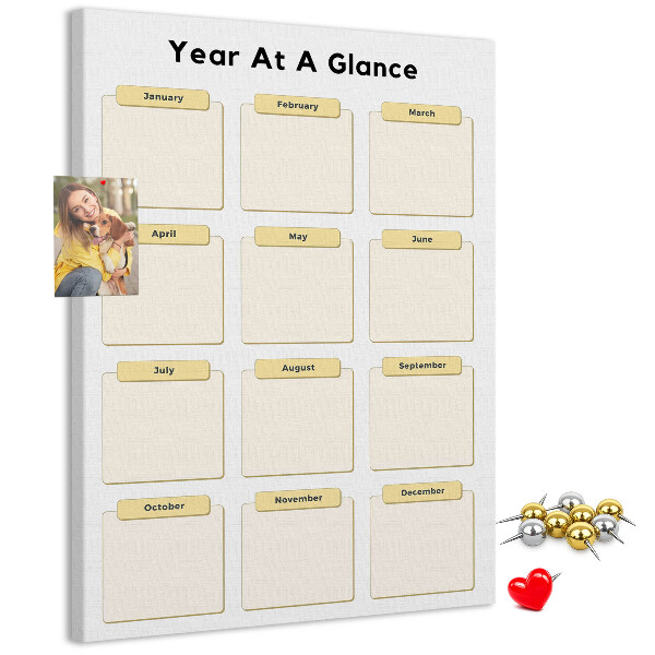 Bacheca di sughero con calendario annuale per la pianificazione degli eventi