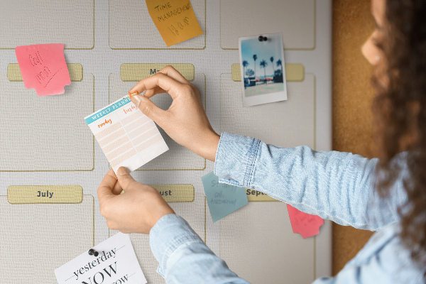 Bacheca di sughero con calendario annuale per la pianificazione degli eventi