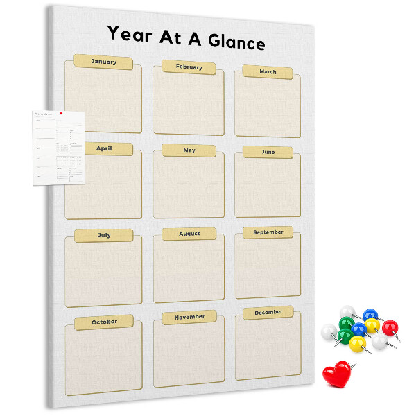 Bacheca di sughero con calendario annuale per la pianificazione degli eventi