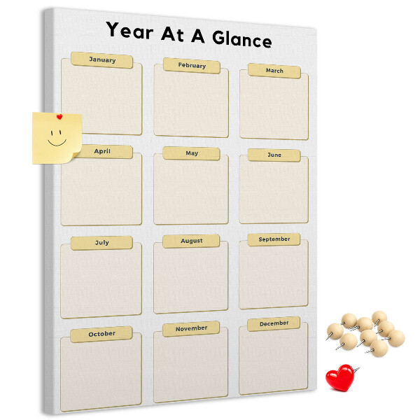 Bacheca di sughero con calendario annuale per la pianificazione degli eventi
