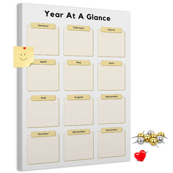 Bacheca di sughero con calendario annuale per la pianificazione degli eventi