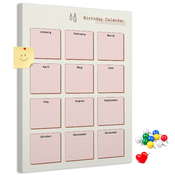 Bacheca di sughero calendario per compleanni con spazio per appunti