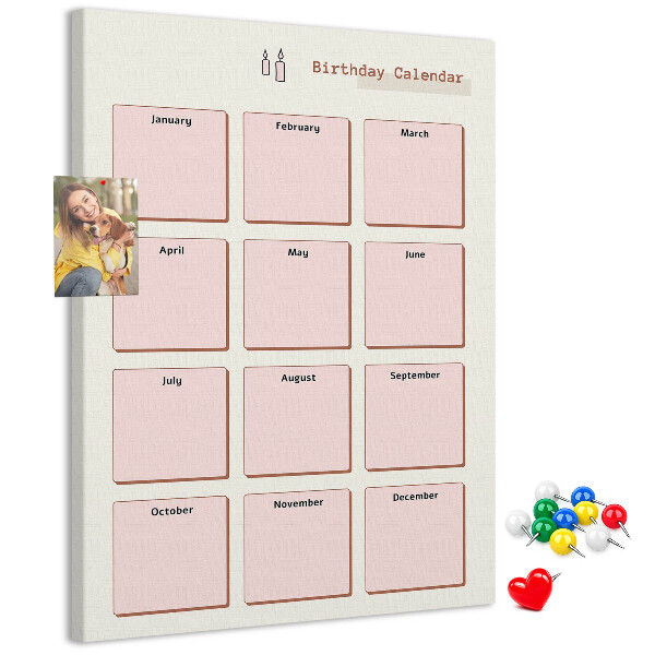 Bacheca di sughero calendario per compleanni con spazio per appunti