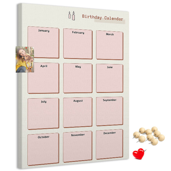 Bacheca di sughero calendario per compleanni con spazio per appunti