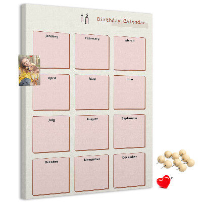 Bacheca di sughero calendario per compleanni con spazio per appunti