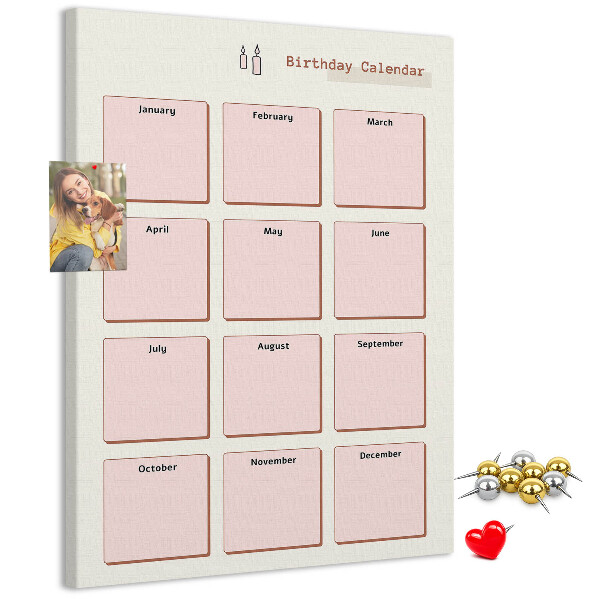 Bacheca di sughero calendario per compleanni con spazio per appunti