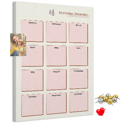 Bacheca di sughero calendario per compleanni con spazio per appunti