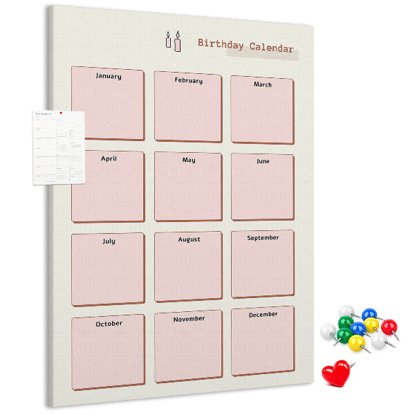 Bacheca di sughero calendario per compleanni con spazio per appunti