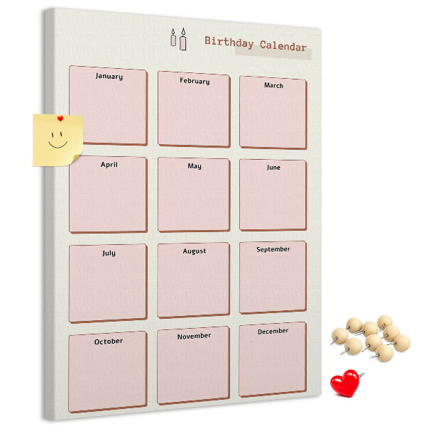 Bacheca di sughero calendario per compleanni con spazio per appunti