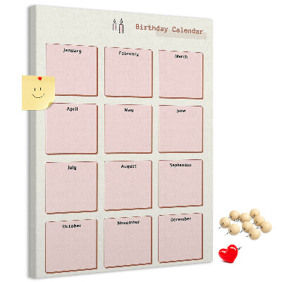 Bacheca di sughero calendario per compleanni con spazio per appunti