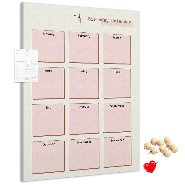 Bacheca di sughero calendario per compleanni con spazio per appunti