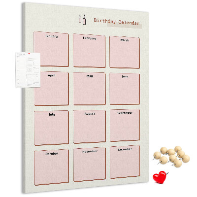 Bacheca di sughero calendario per compleanni con spazio per appunti