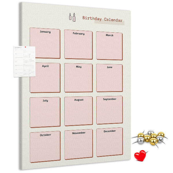 Bacheca di sughero calendario per compleanni con spazio per appunti