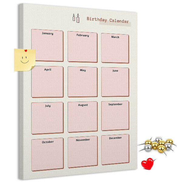 Bacheca di sughero calendario per compleanni con spazio per appunti